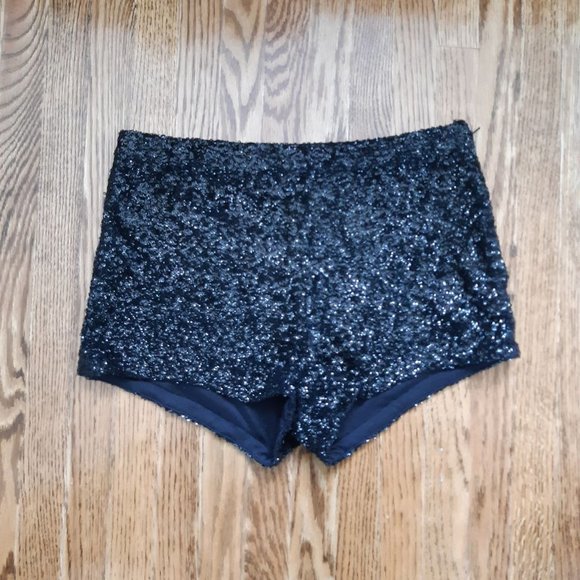 black sequin high waist shorts - Picture 1 of 3